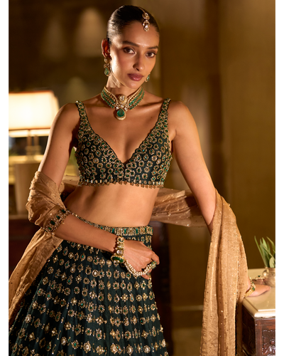Emerald Stone Zardosi Lehenga