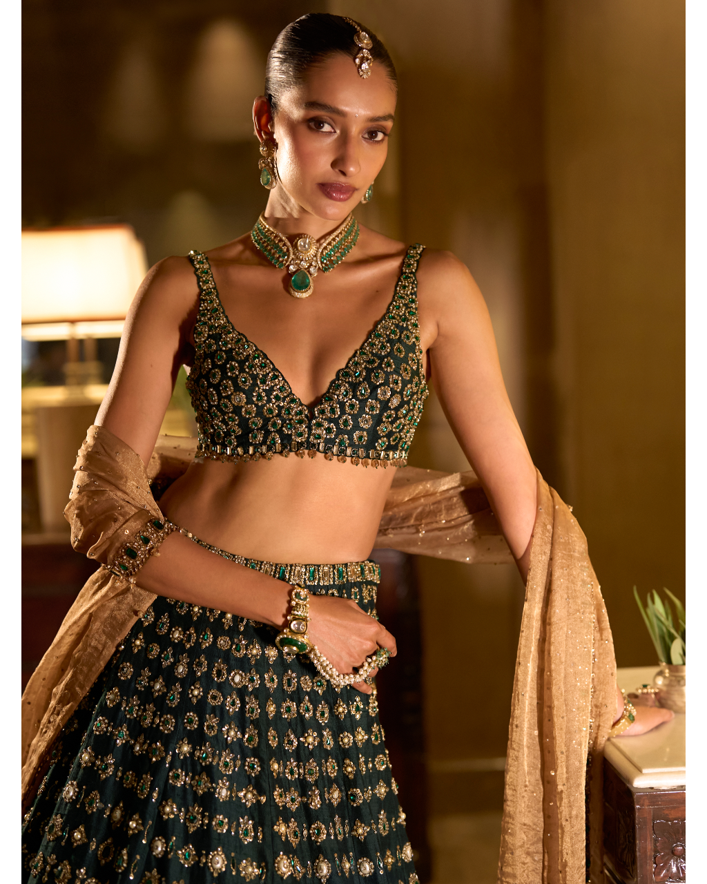 Emerald Stone Zardosi Lehenga