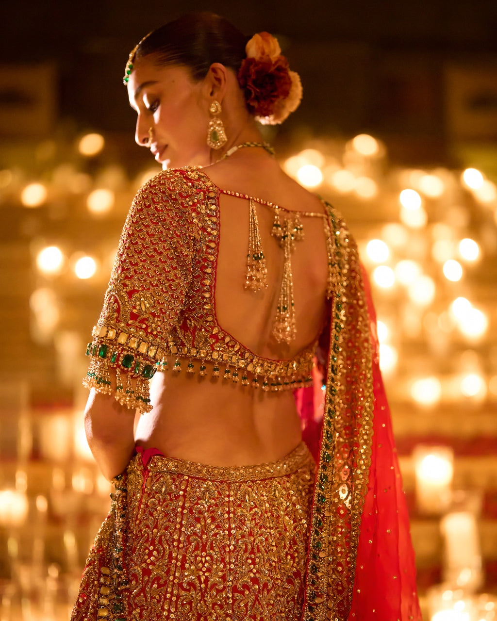 Red & Emerald Zardosi Lehenga Set