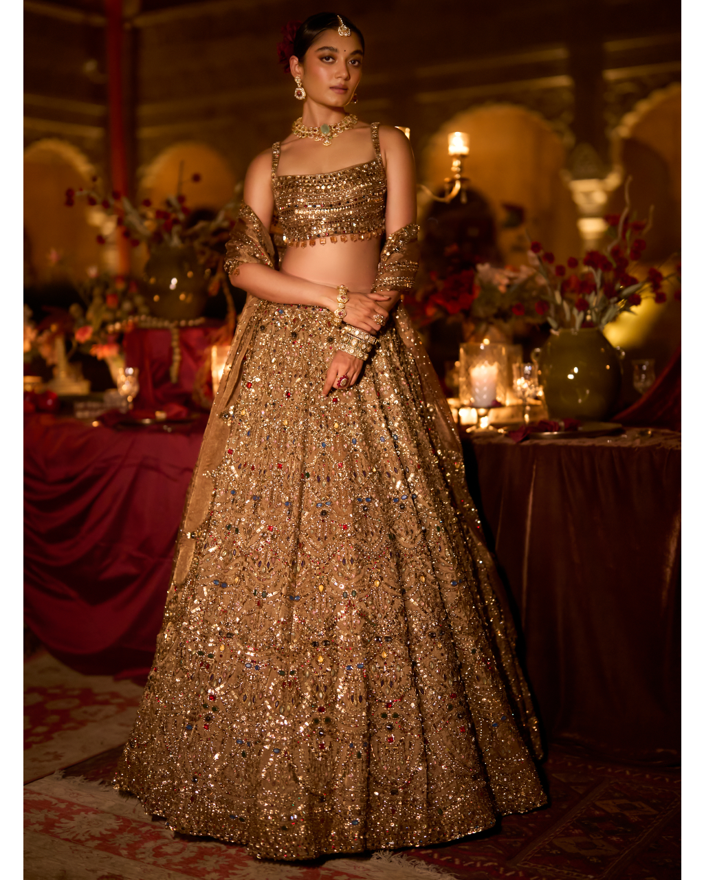 Antique Gold Scalloped Lehenga Set