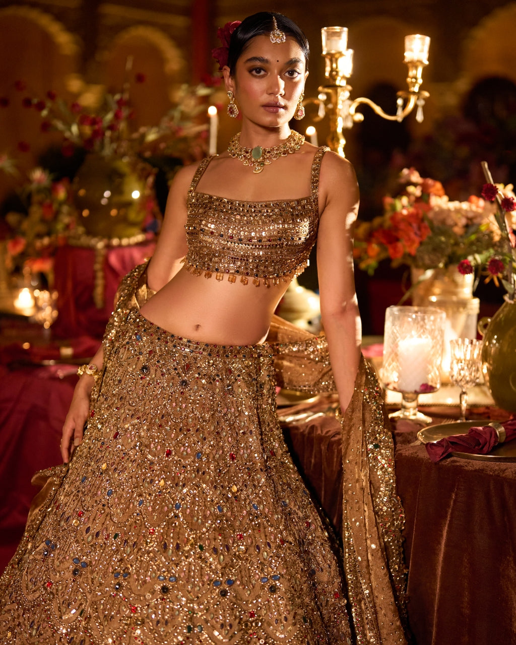 Antique Gold Scalloped Lehenga Set