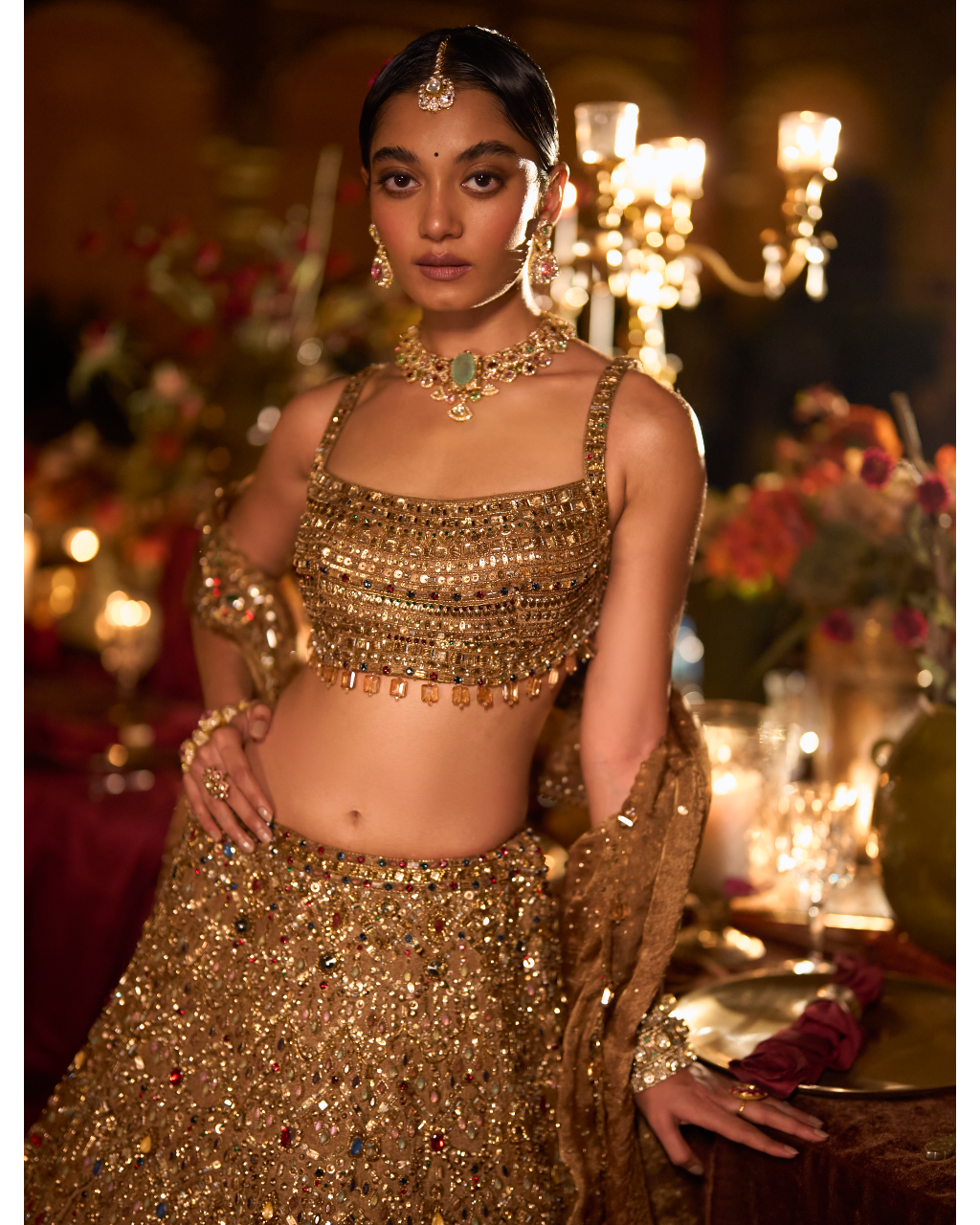 Antique Gold Scalloped Lehenga Set
