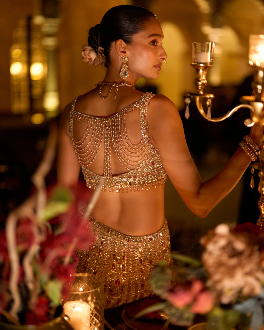 Multi-Coloured Stone & Pearl Lehenga Set