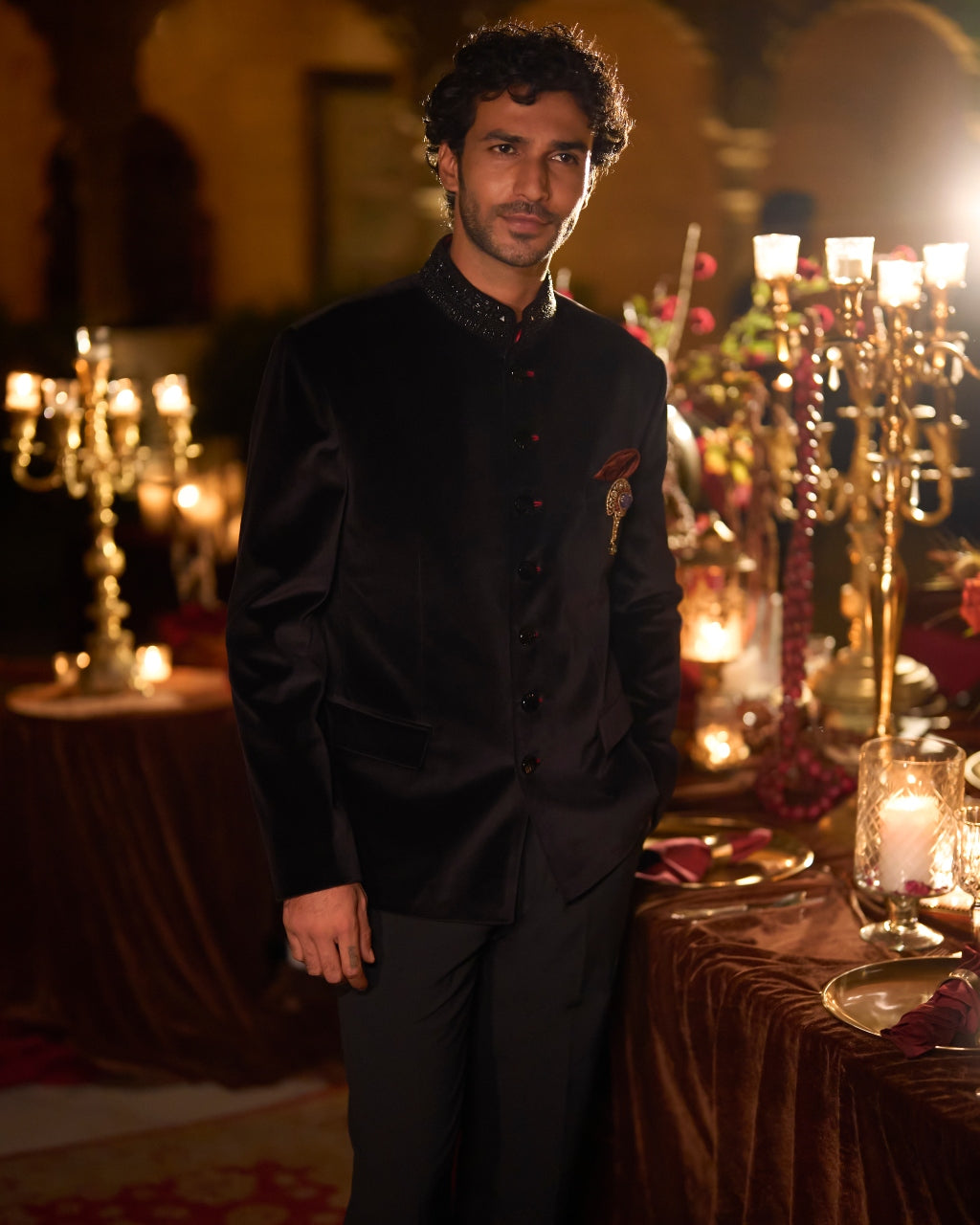 Black Velvet Bandhgala Set