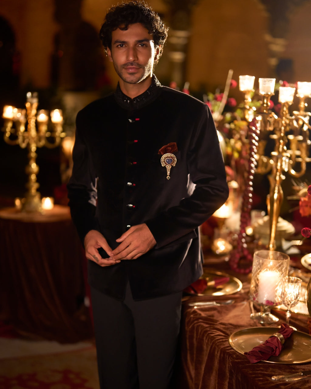 Black Velvet Bandhgala Set