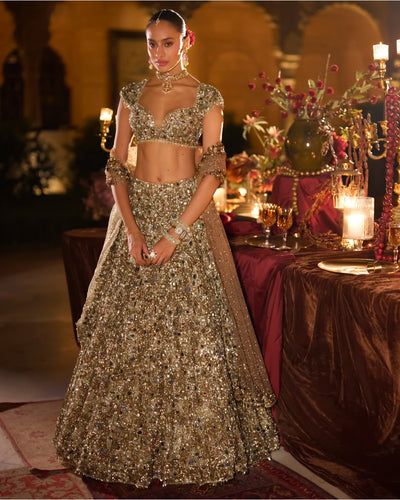 Antique Gold Jeweled Lehenga Set