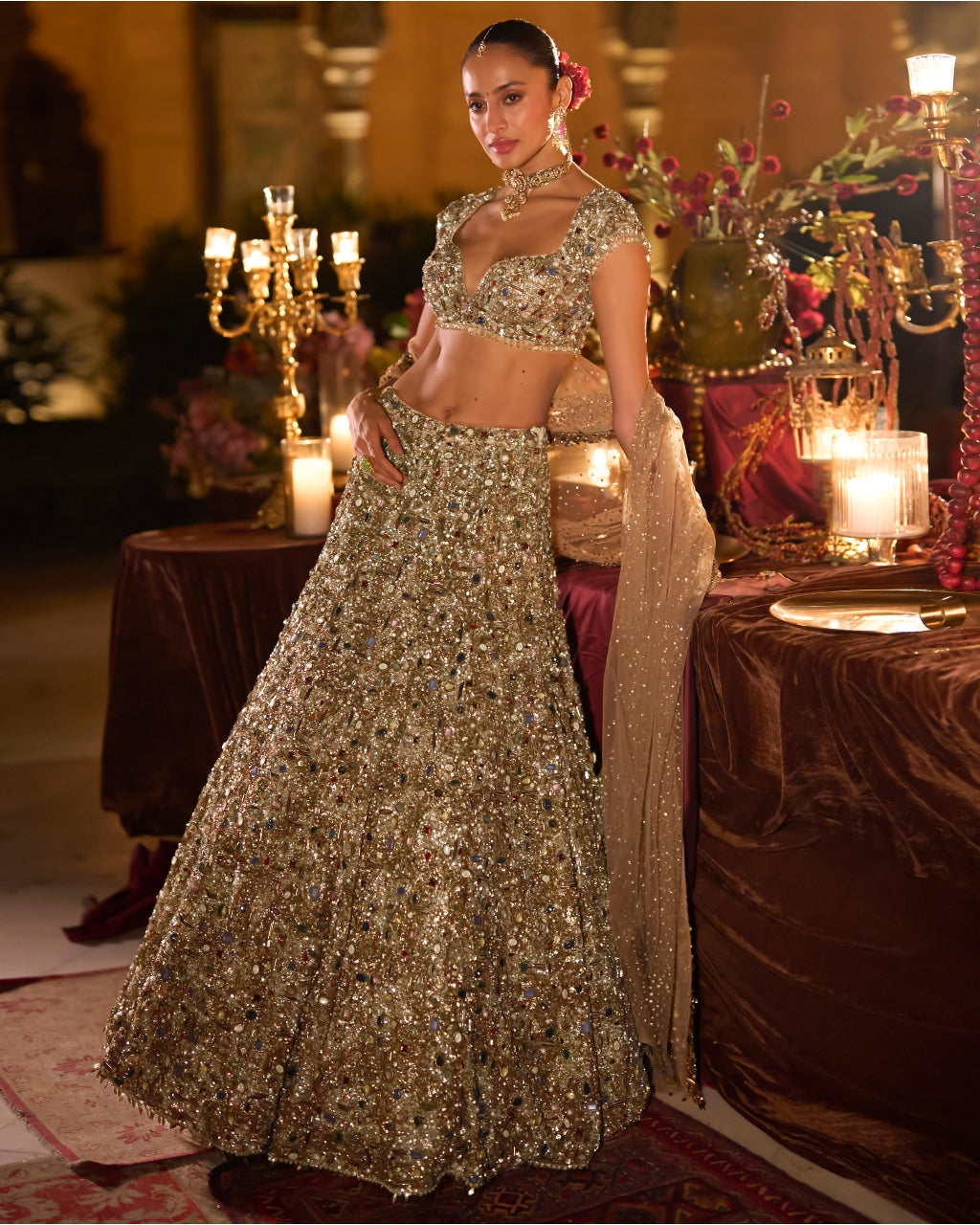 Antique Gold Jeweled Lehenga Set