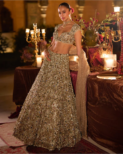Antique Gold Jeweled Lehenga Set