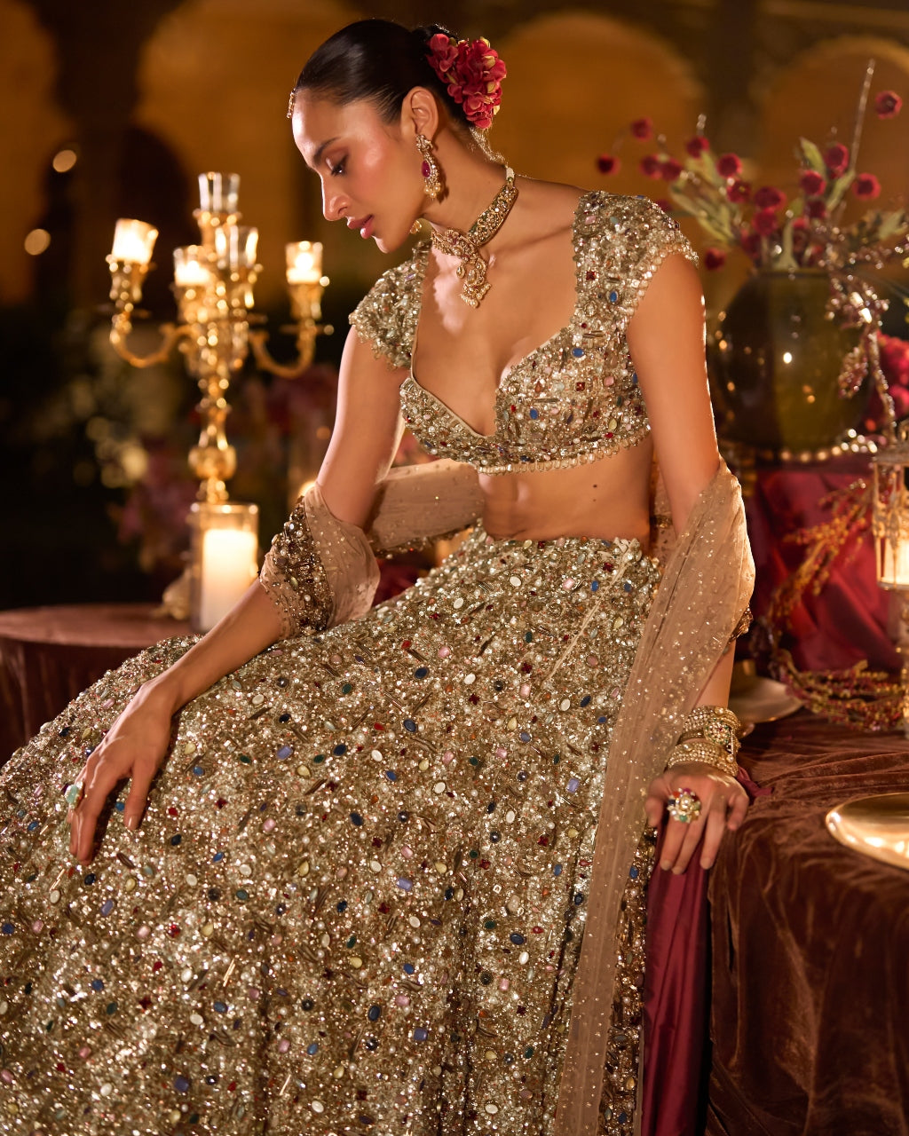 Antique Gold Jeweled Lehenga Set