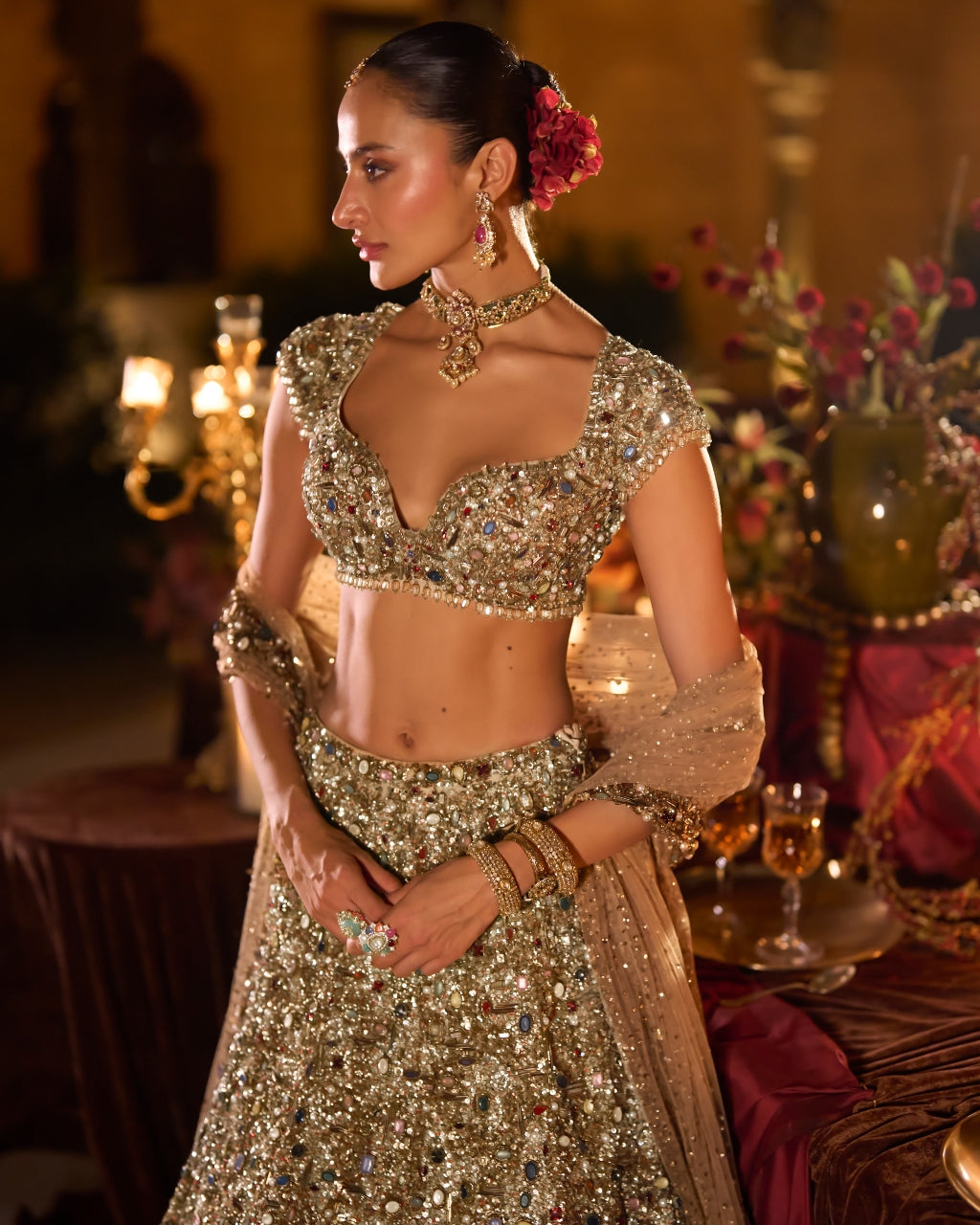 Antique Gold Jeweled Lehenga Set
