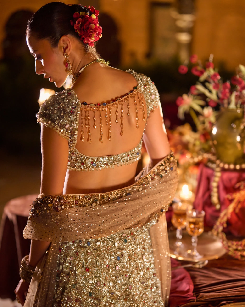 Antique Gold Jeweled Lehenga Set
