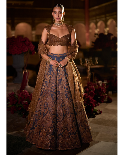 Navy Blue Paisely Lehenga Set