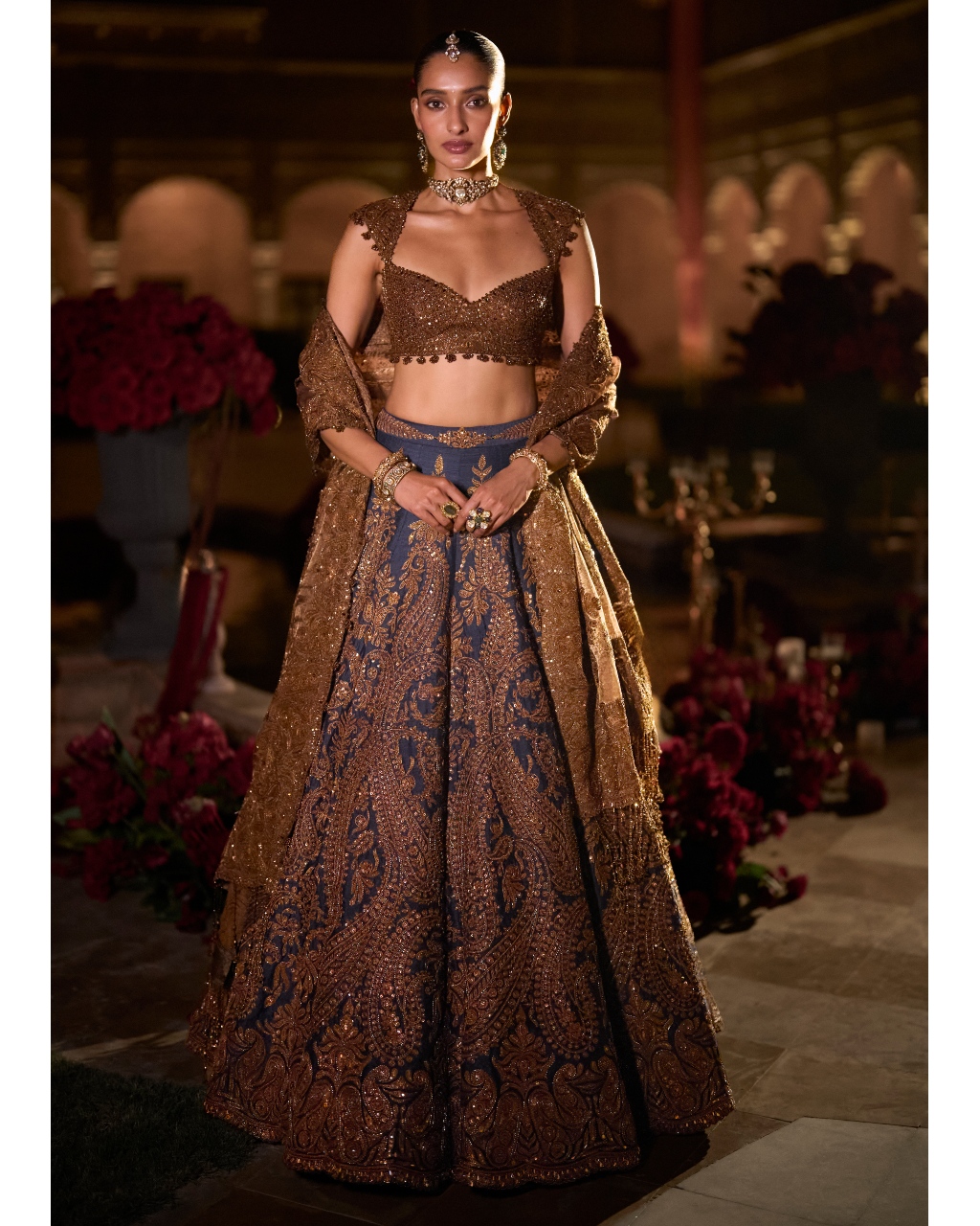 Navy Blue Paisely Lehenga Set