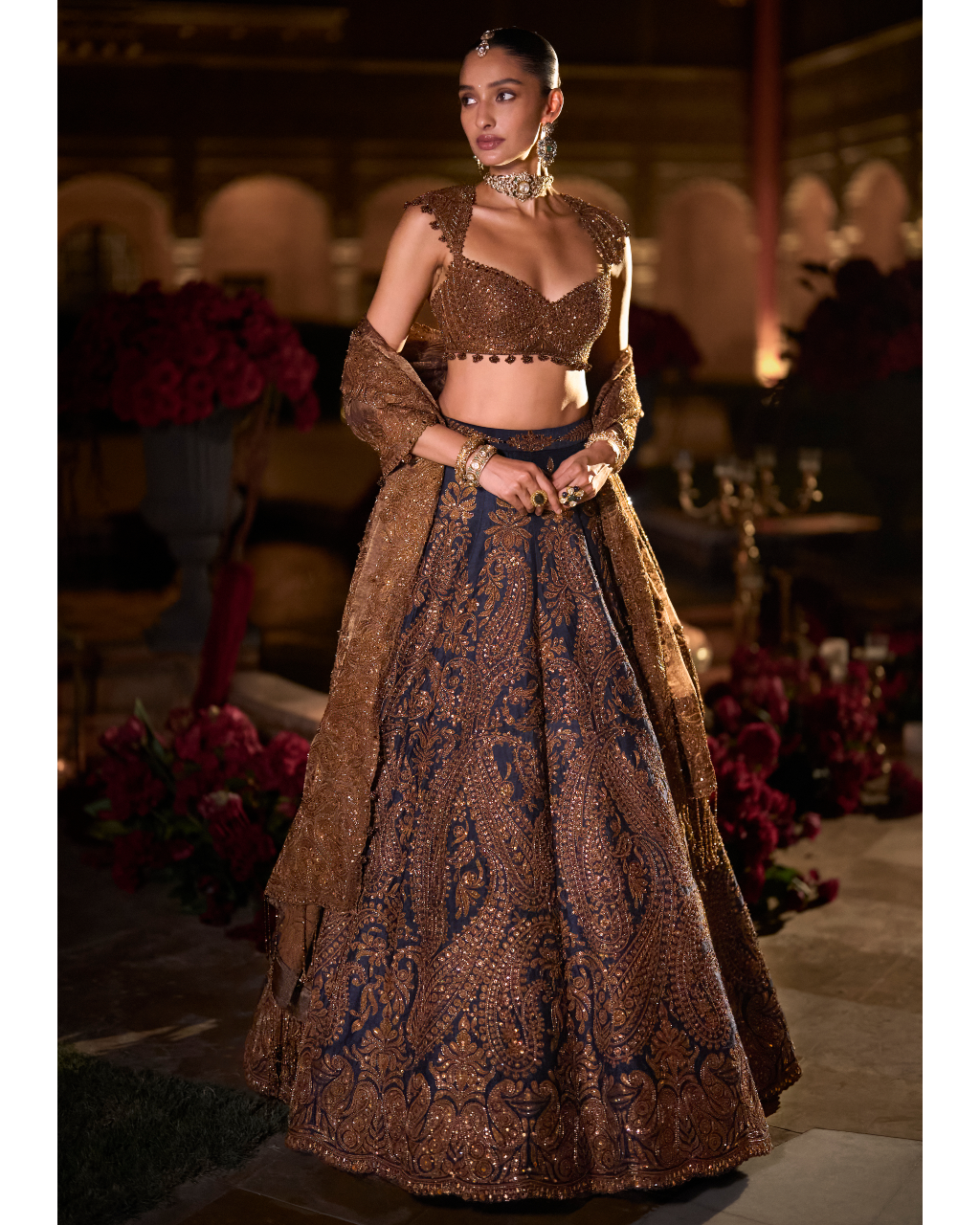 Navy Blue Paisely Lehenga Set
