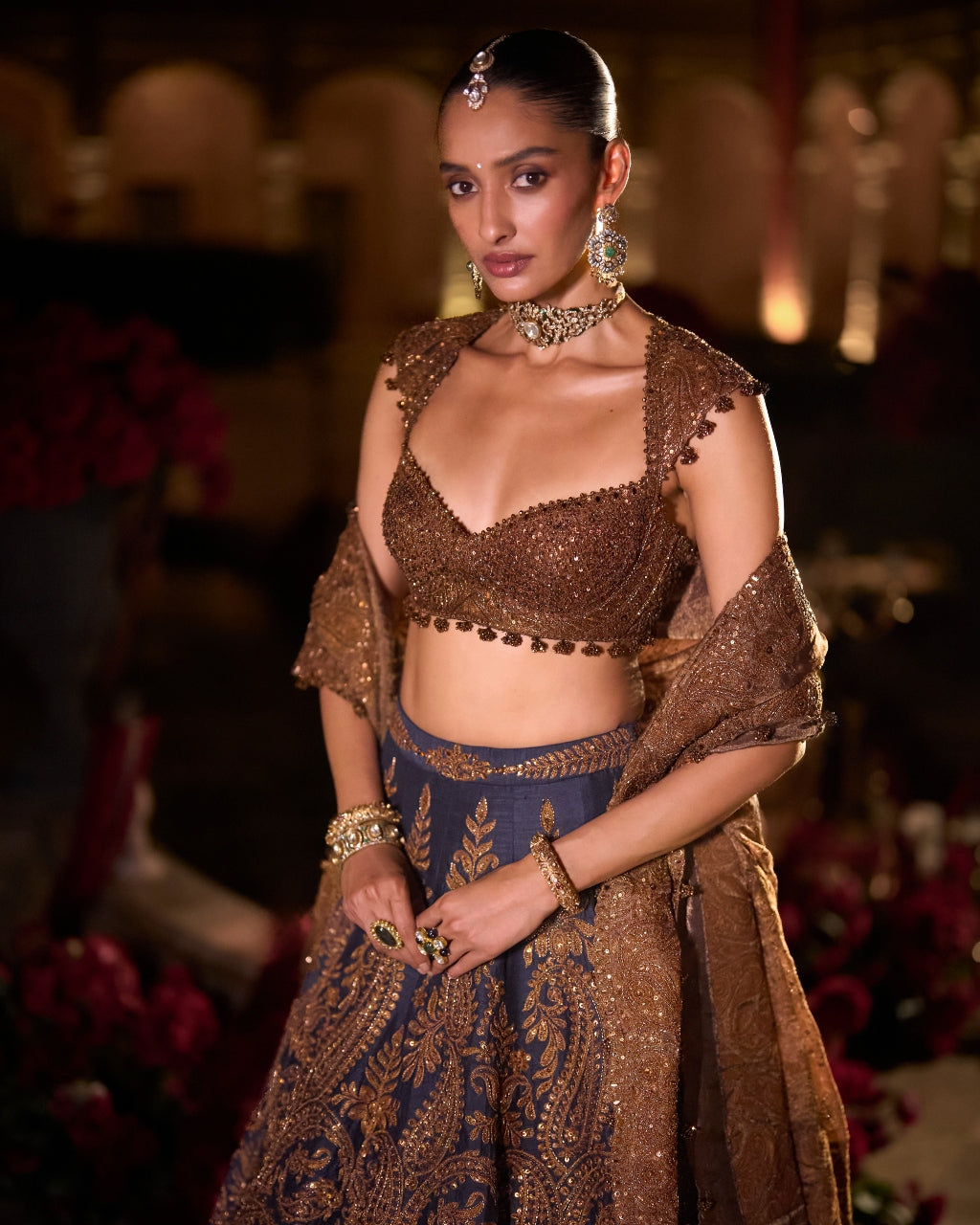 Navy Blue Paisely Lehenga Set
