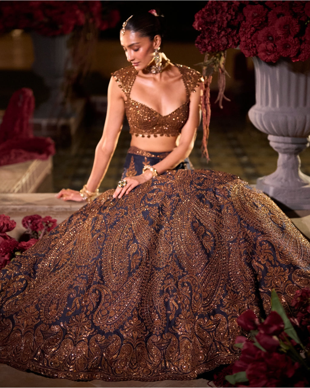 Navy Blue Paisely Lehenga Set