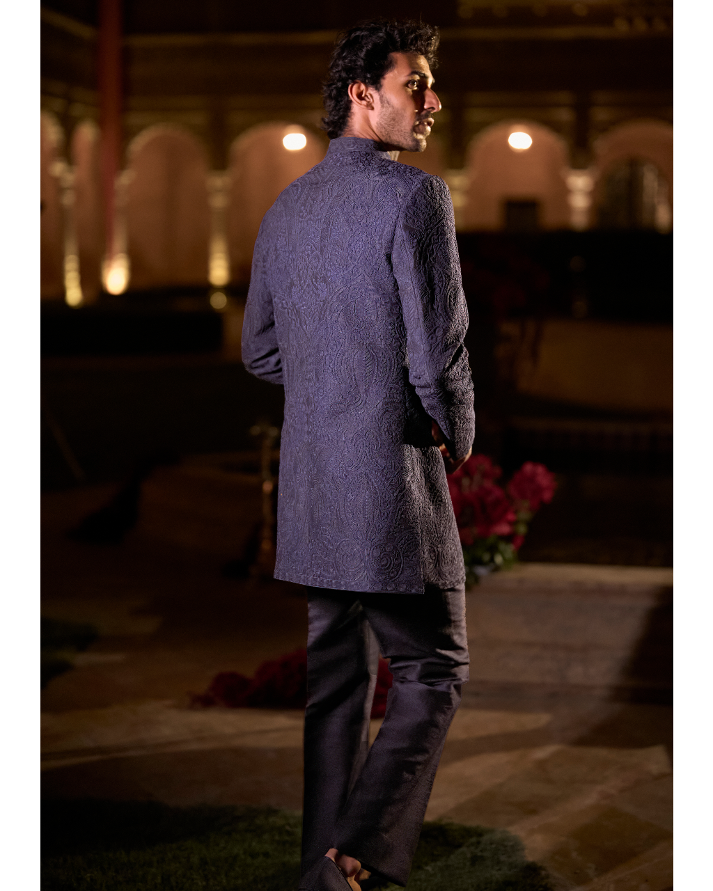 Navy Blue Abstract Sherwani Set