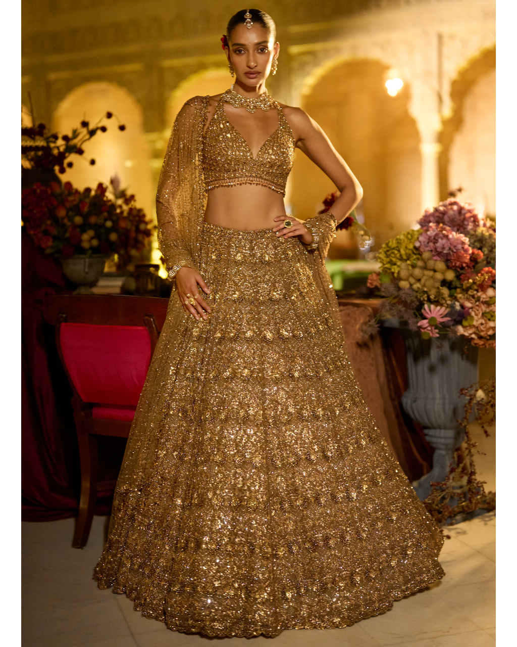 Antique Gold Sequin Lehenga Set