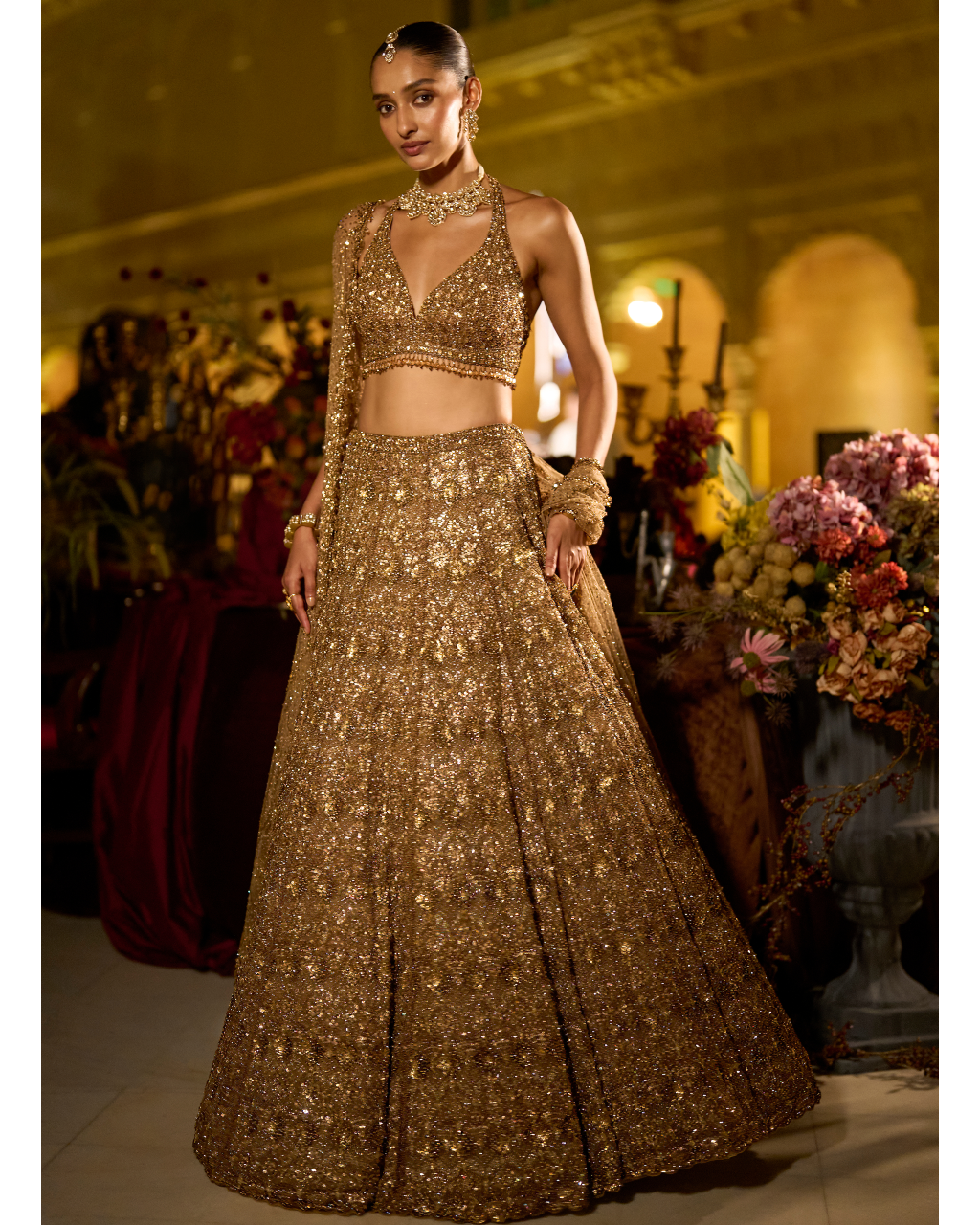 Antique Gold Sequin Lehenga Set