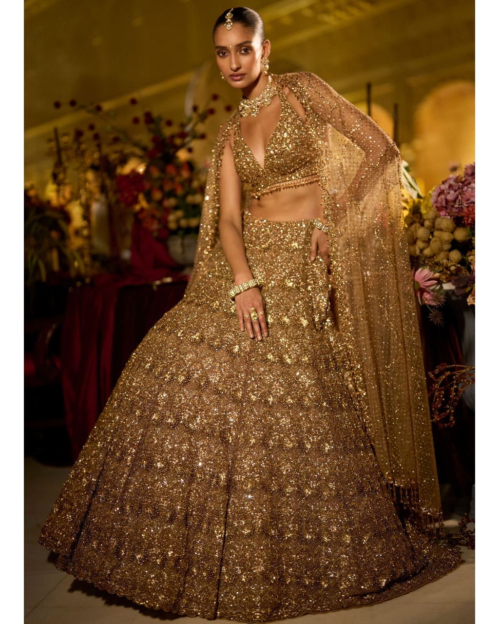 Antique Gold Sequin Lehenga Set