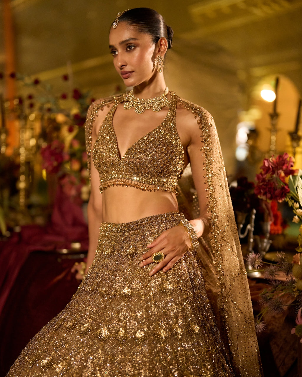 Antique Gold Sequin Lehenga Set