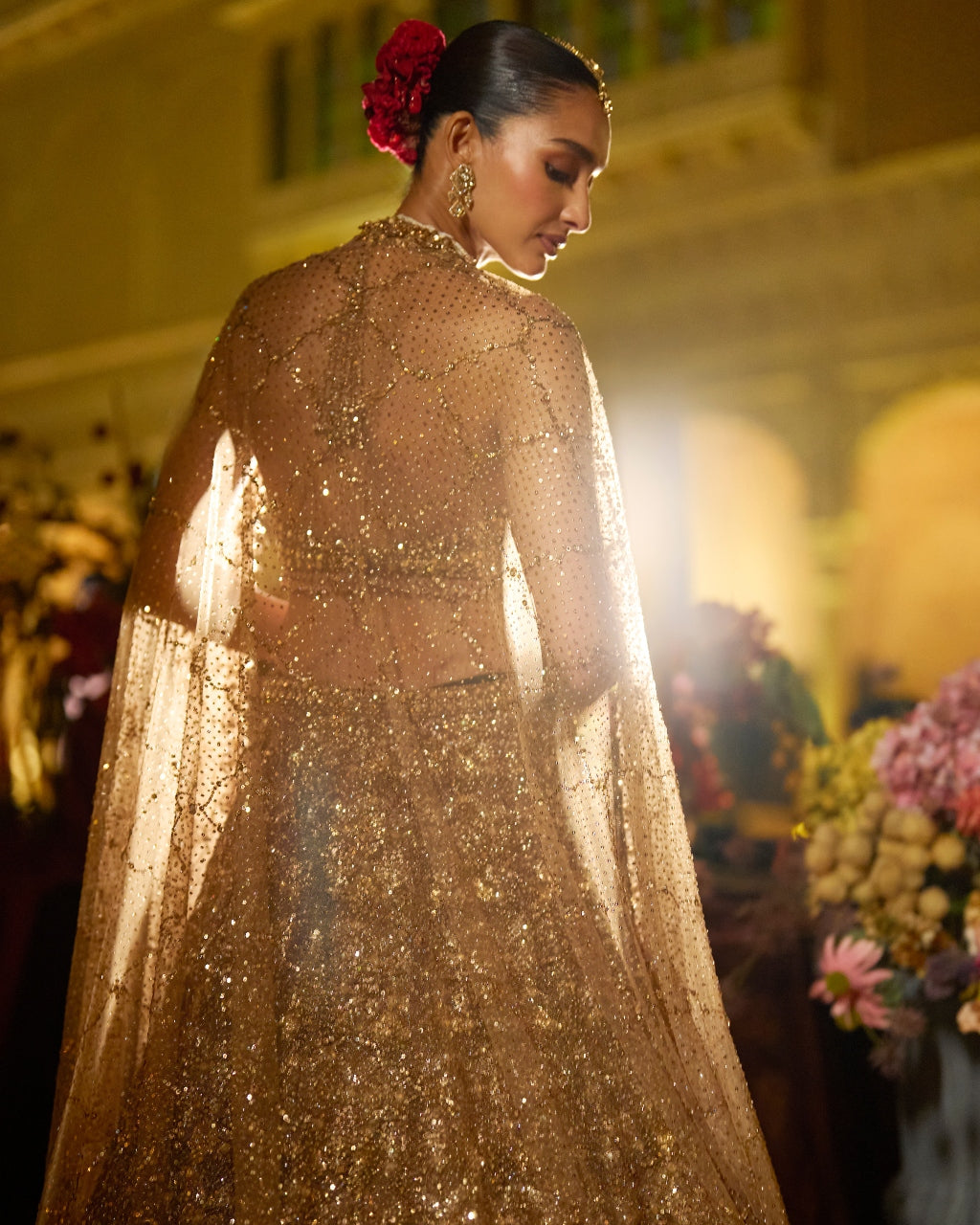 Antique Gold Sequin Lehenga Set
