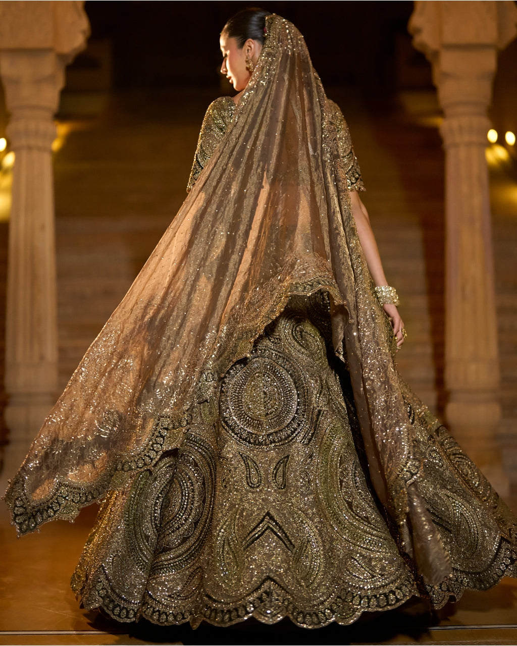 Moss Green Applique Lehenga Set