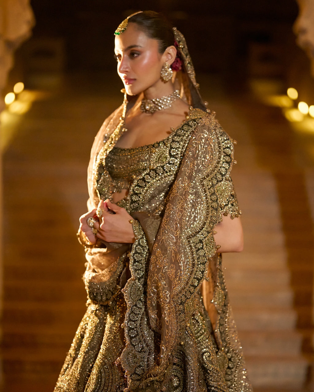 Moss Green Applique Lehenga Set