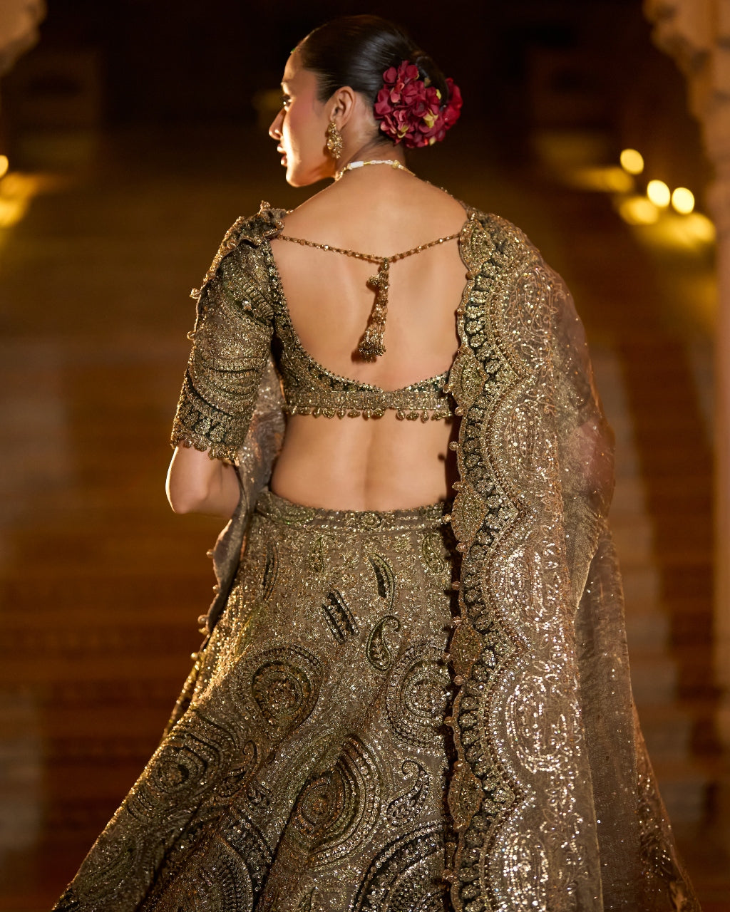 Moss Green Applique Lehenga Set