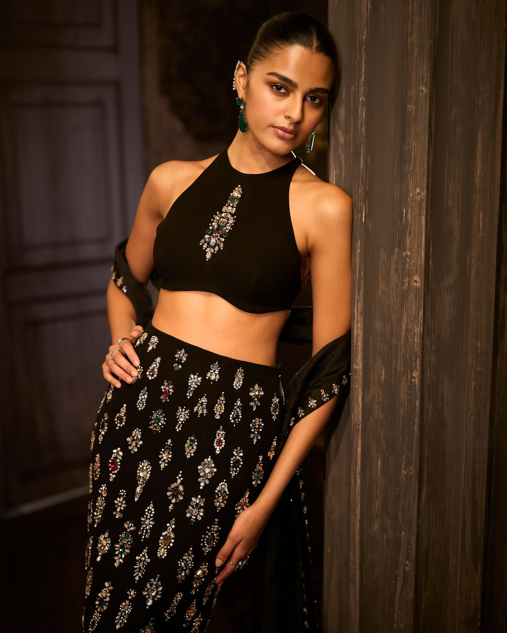 Black Crystal Skirt Set