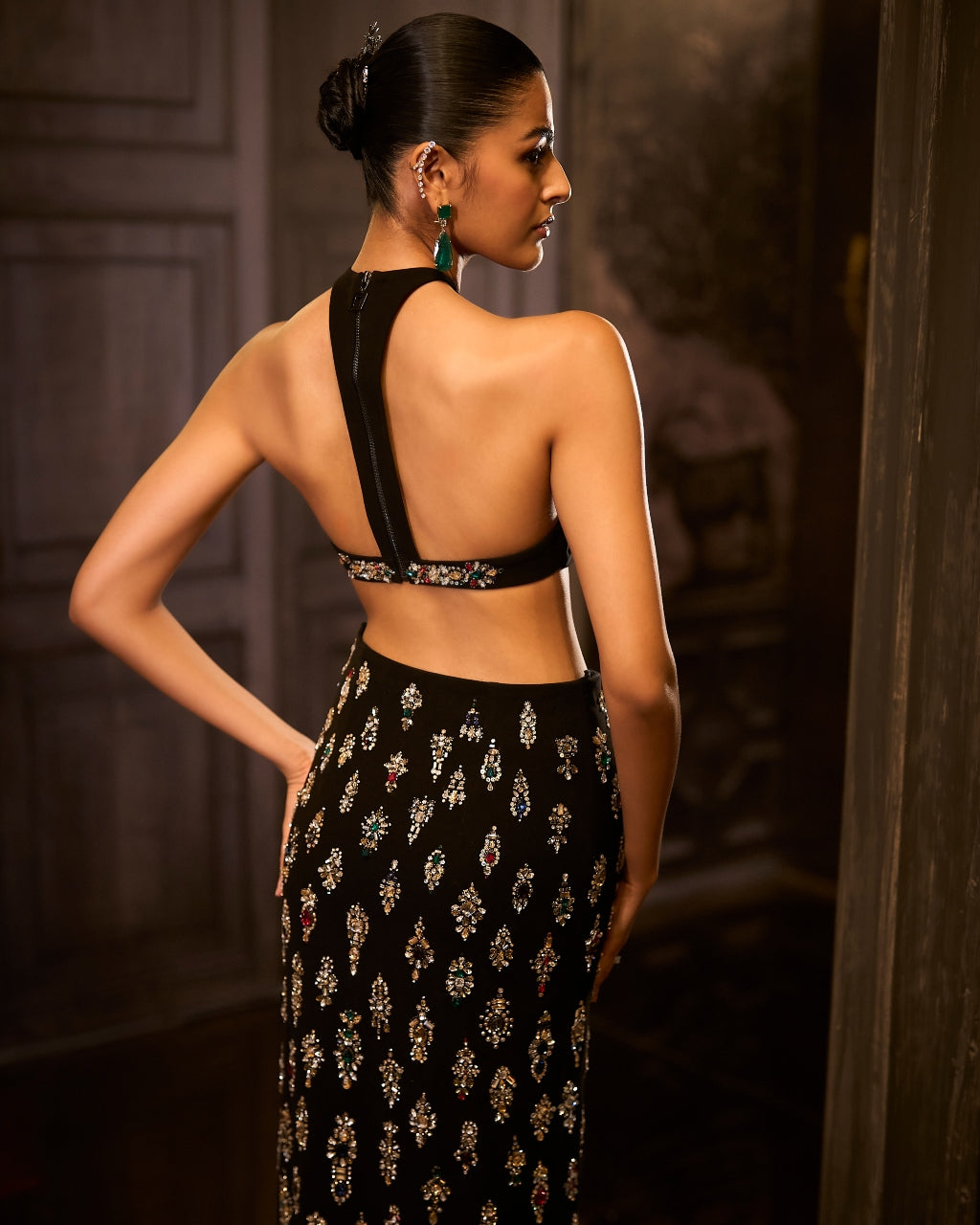 Black Crystal Skirt Set