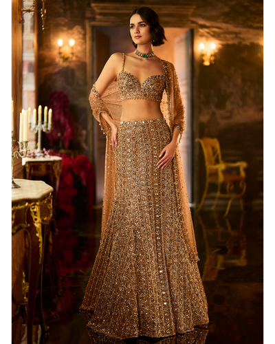 Antique Gold Crystal Fit & Flare Skirt Set