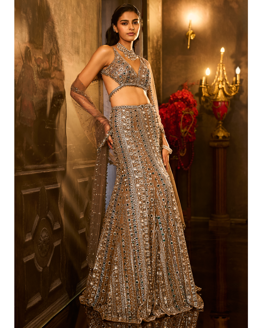Green Emerald Fit & Flare Skirt Set