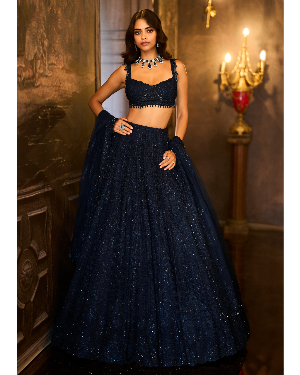 Navy Crystal Lehenga Set