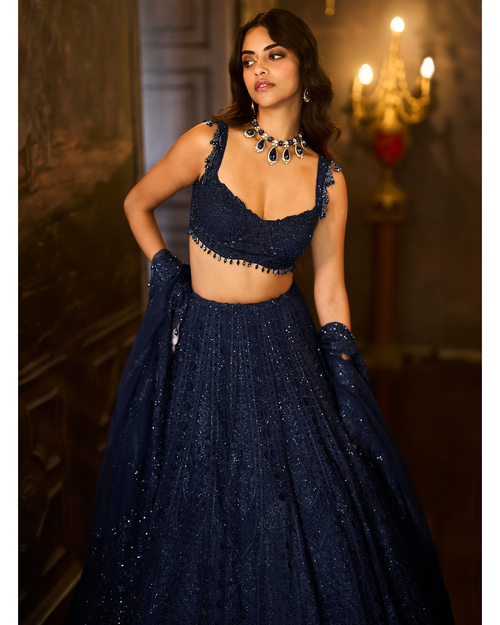 Navy Crystal Lehenga Set