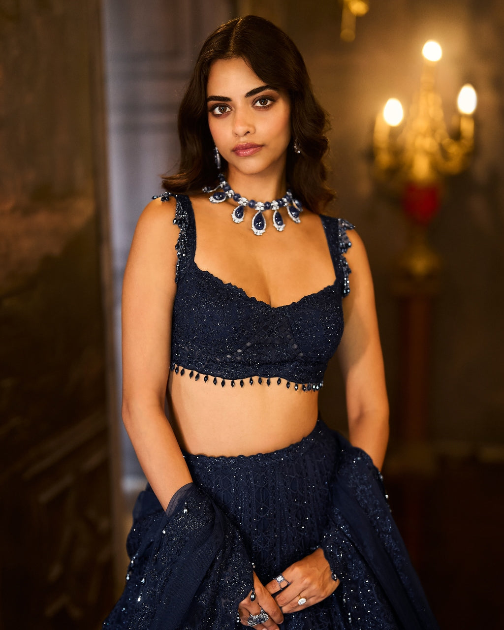Navy Crystal Lehenga Set