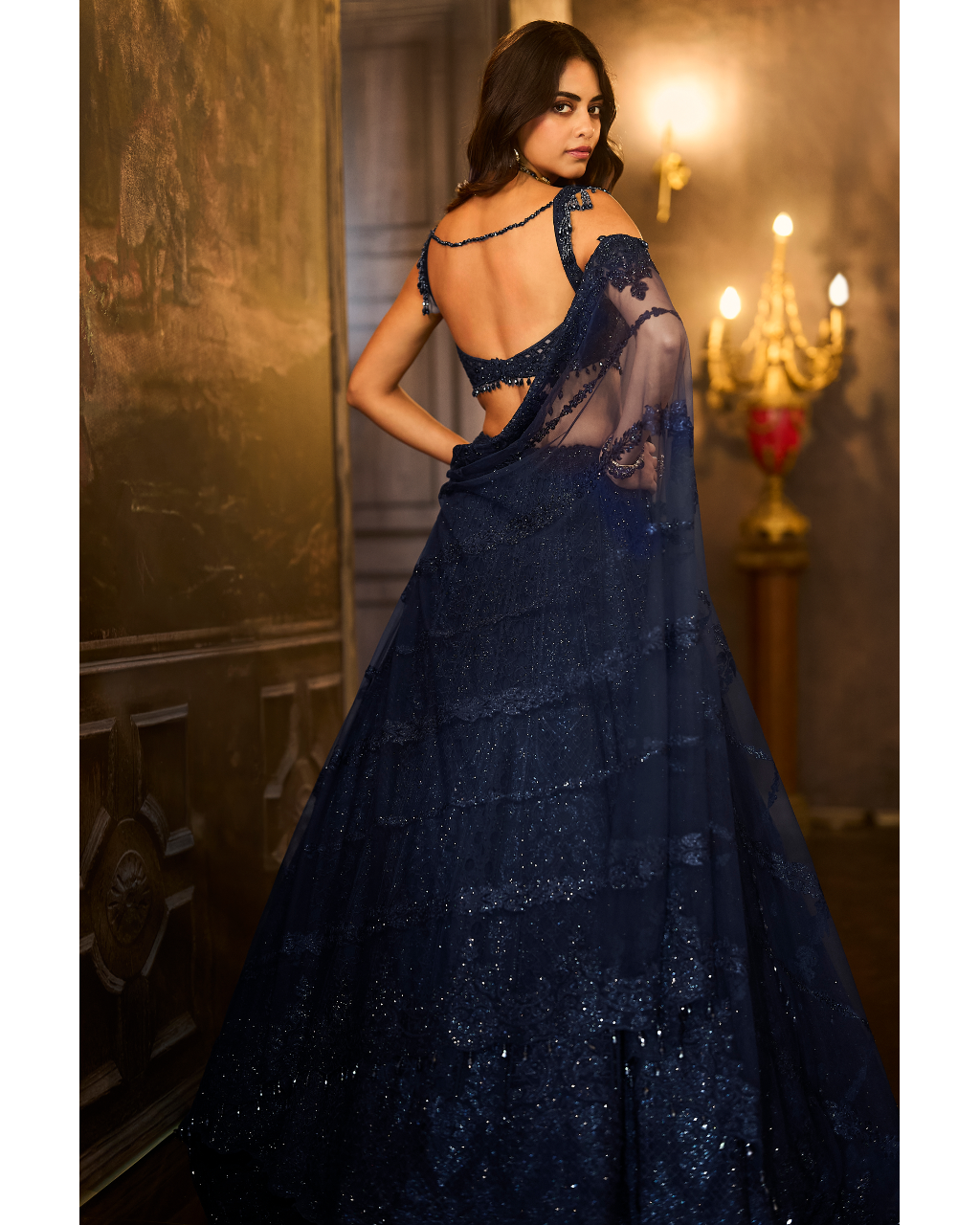 Navy Crystal Lehenga Set
