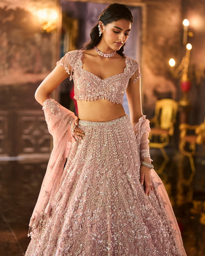 Dusty Peach Sequin Lehenga Set