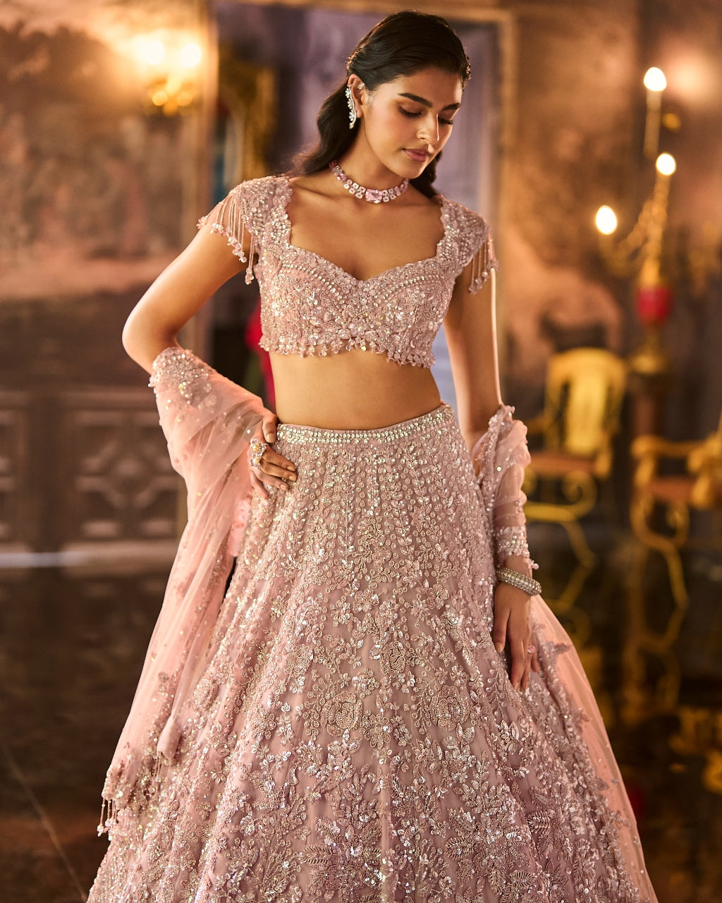 Dusty Peach Sequin Lehenga Set