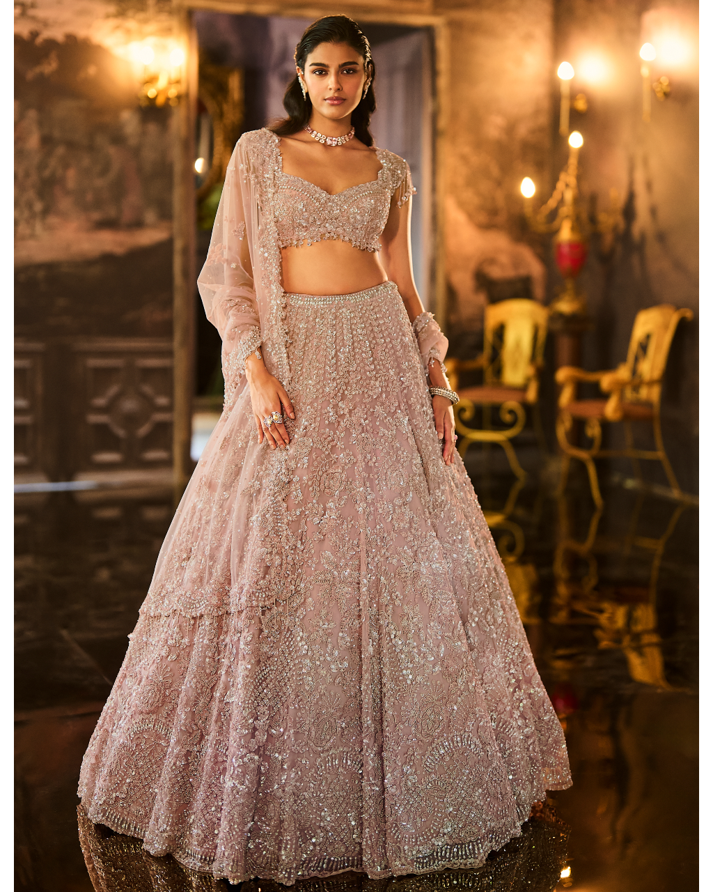 Dusty Peach Sequin Lehenga Set