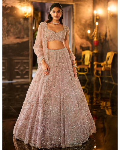 Dusty Peach Sequin Lehenga Set