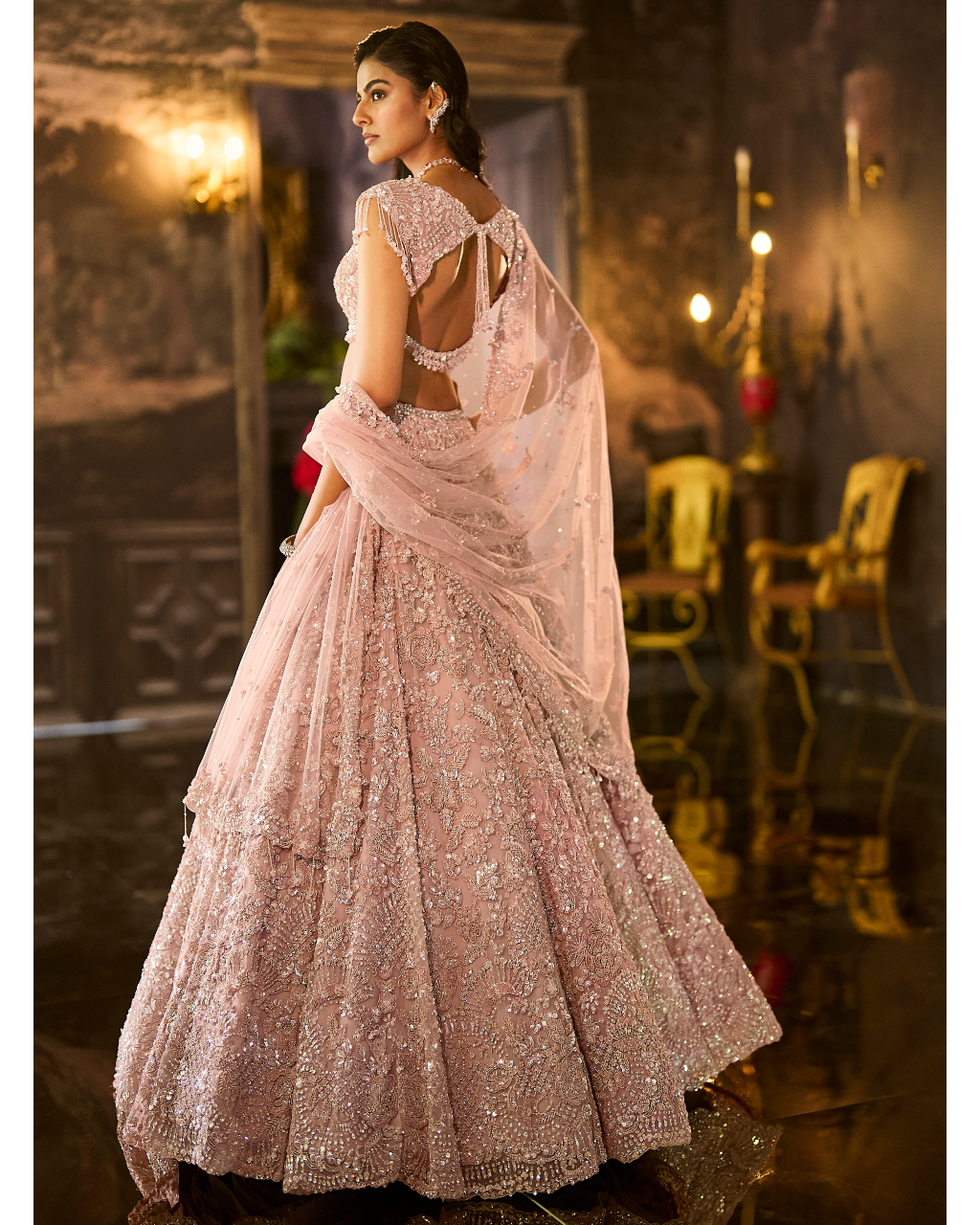 Dusty Peach Sequin Lehenga Set