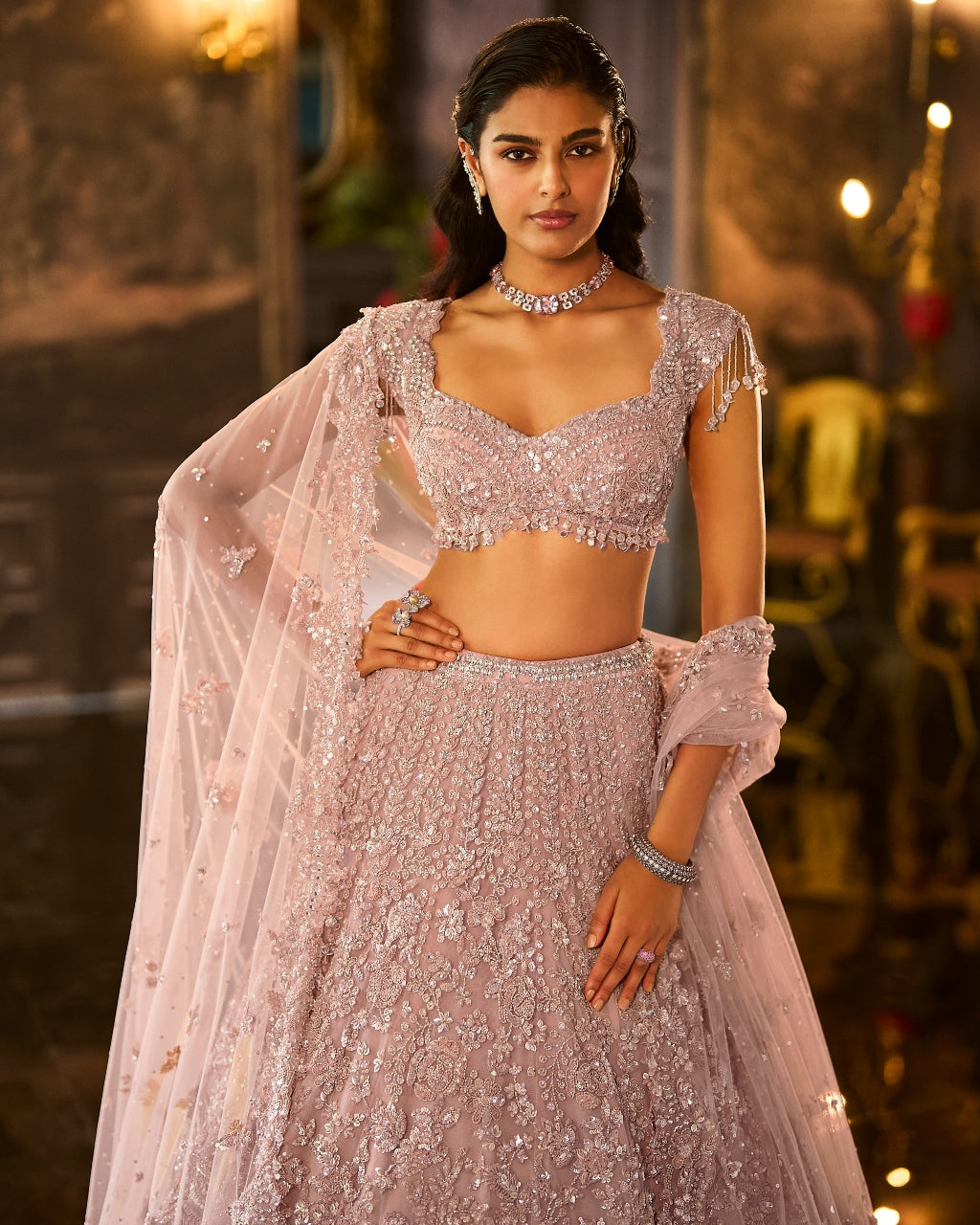 Dusty Peach Sequin Lehenga Set