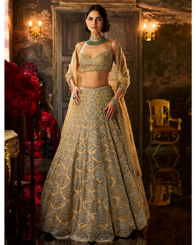 Gold Sequin & Crystal Lehenga Set