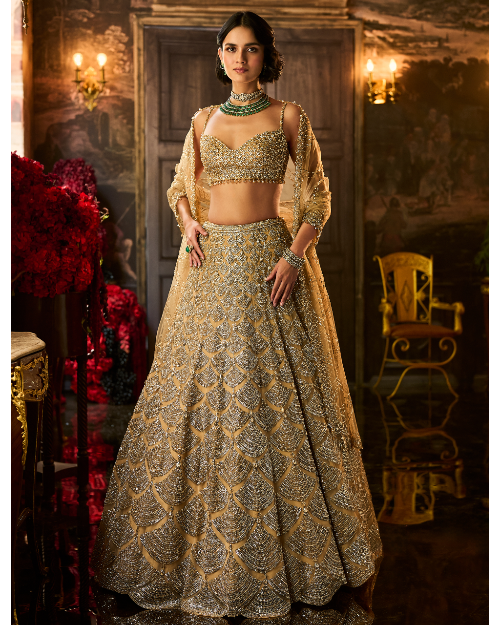 Gold Sequin & Crystal Lehenga Set