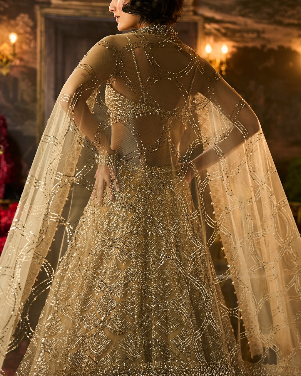 Gold Sequin & Crystal Lehenga Set