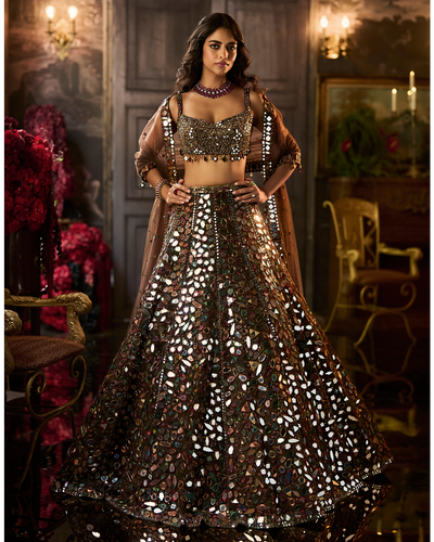 Multi - Coloured Mirror Work Lehenga Set