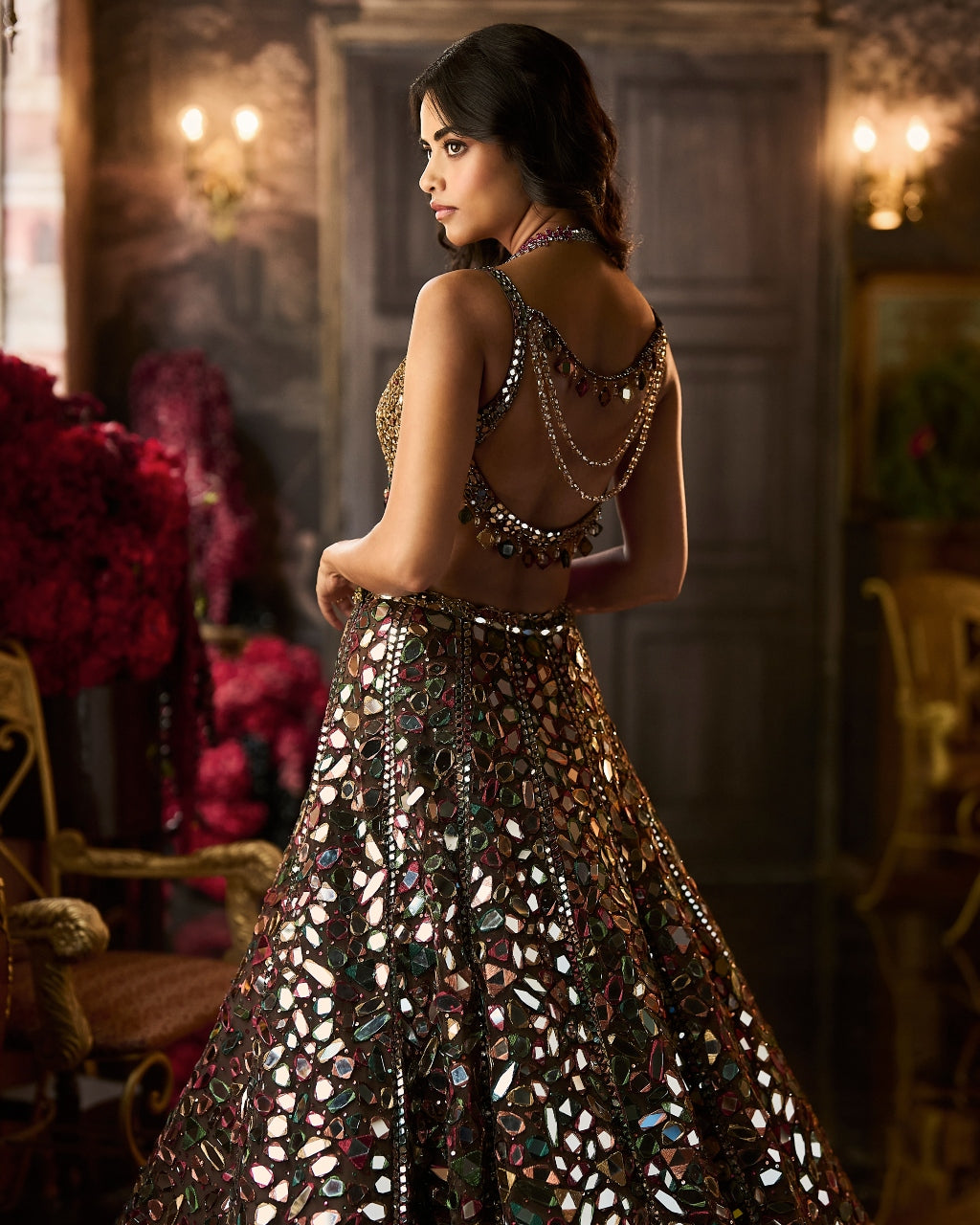 Multi - Coloured Mirror Work Lehenga Set
