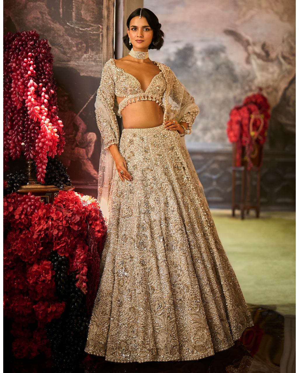 Ivory Sequin Lehenga Set