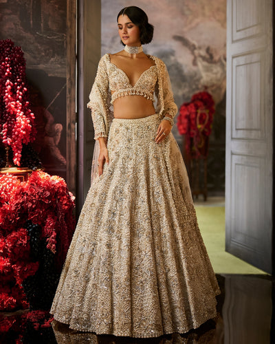 Ivory Sequin Lehenga Set